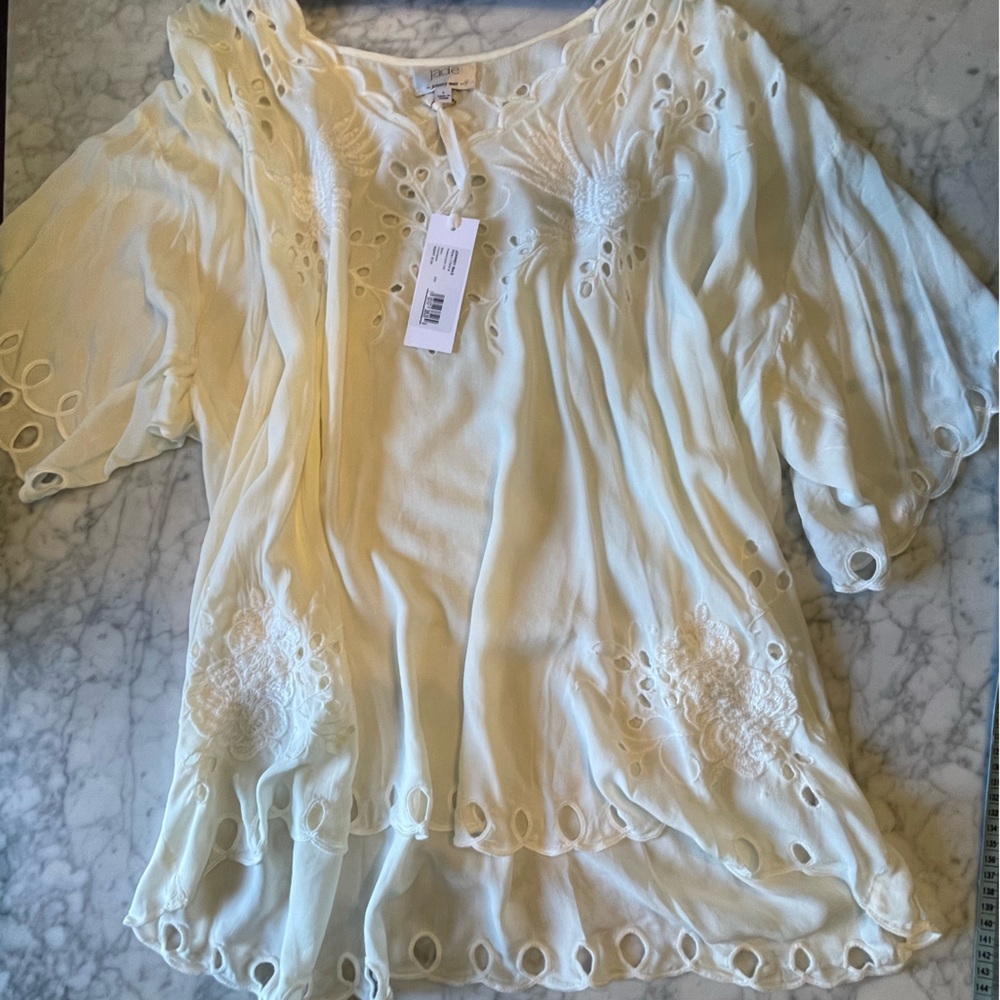 Johnny Was “Pamina Easy Top” silky off-white tunic.  Never worn.  New with tags.